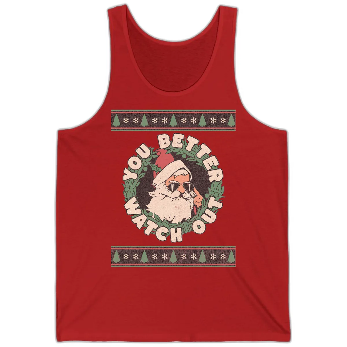 Santa's Watch Out Christmas Crewneck Tank in Red