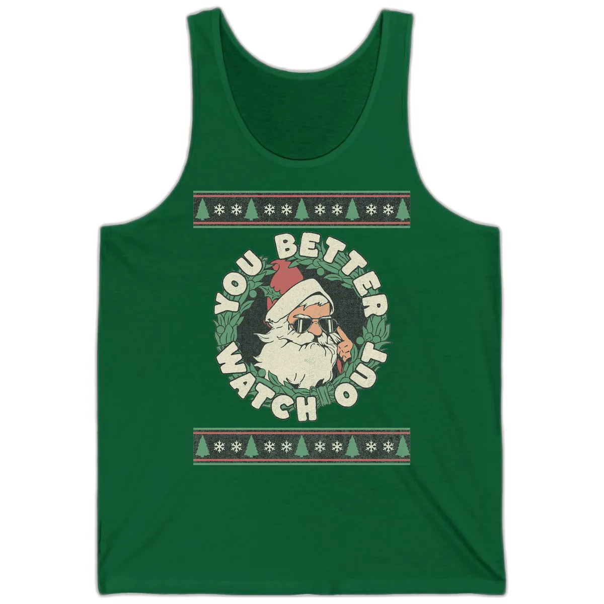 Santa's Watch Out Christmas Crewneck Tank in Kelly