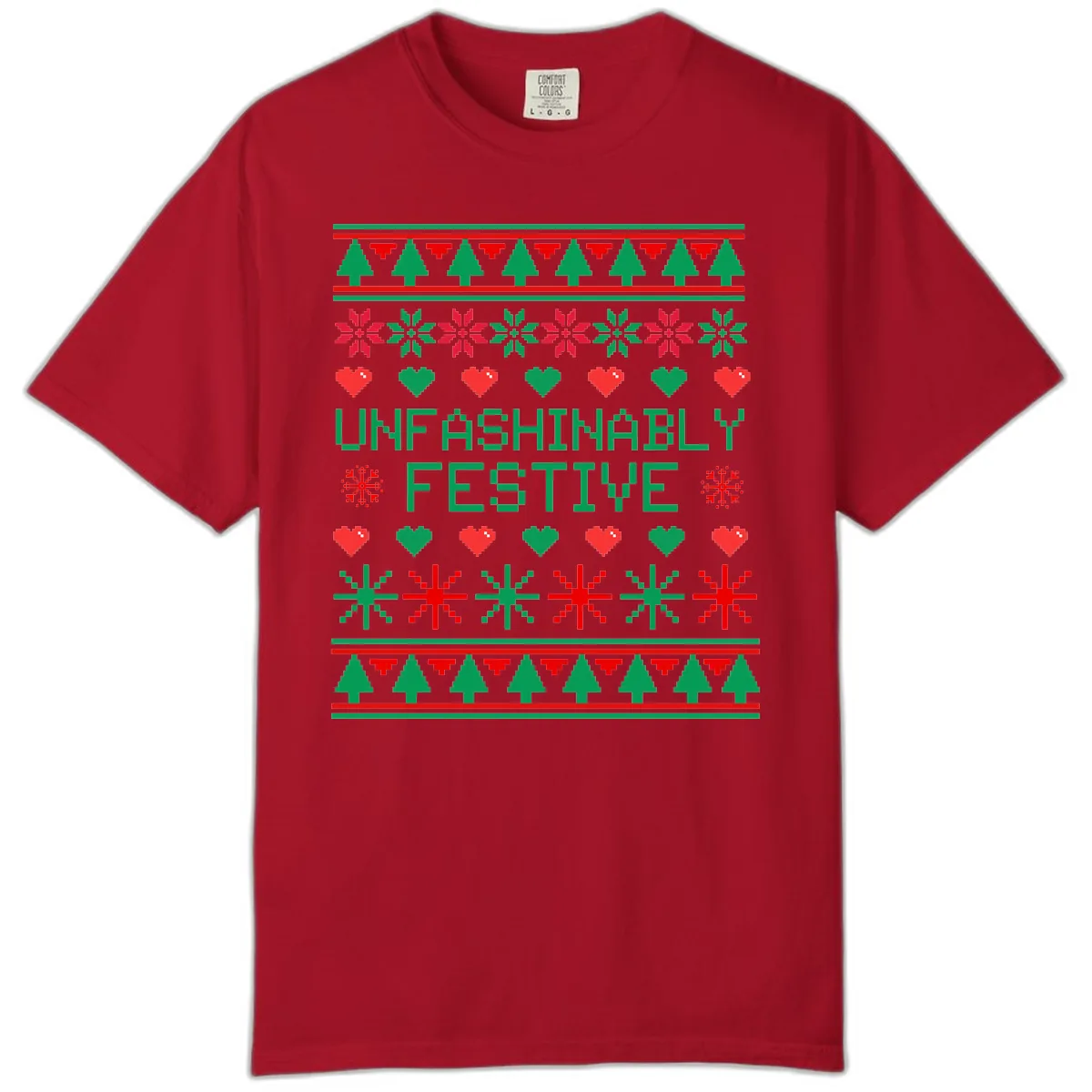 Unfashionably Festive Ugly Christmas Sweater Comfort Color in Red