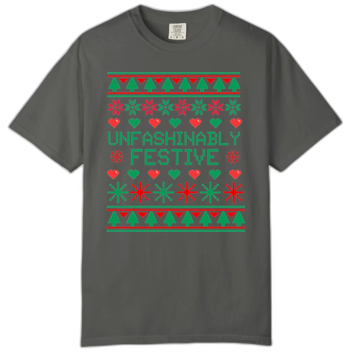 Unfashionably Festive Ugly Christmas Sweater Comfort Color in Pepper