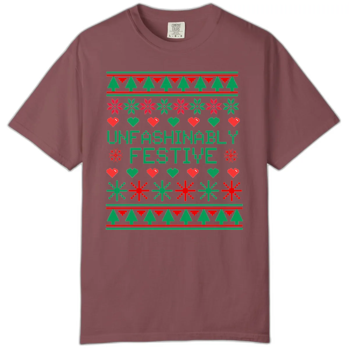 Unfashionably Festive Ugly Christmas Sweater Comfort Color in Brick