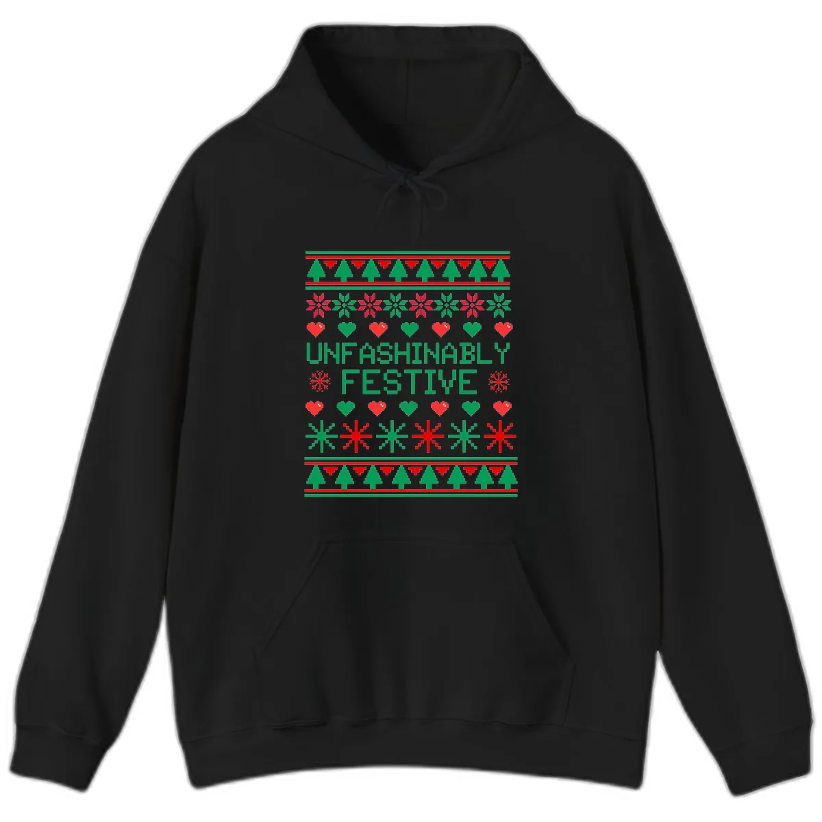 Unfashionably Festive Ugly Christmas Sweater Hoodie in Black