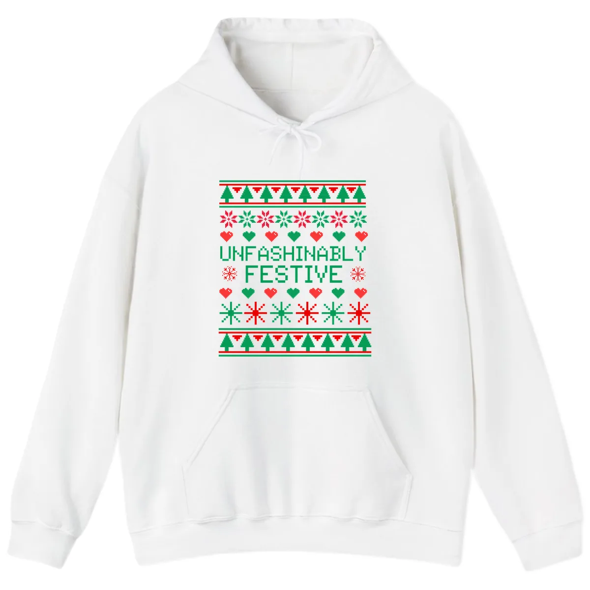 Unfashionably Festive Ugly Christmas Sweater Hoodie in White