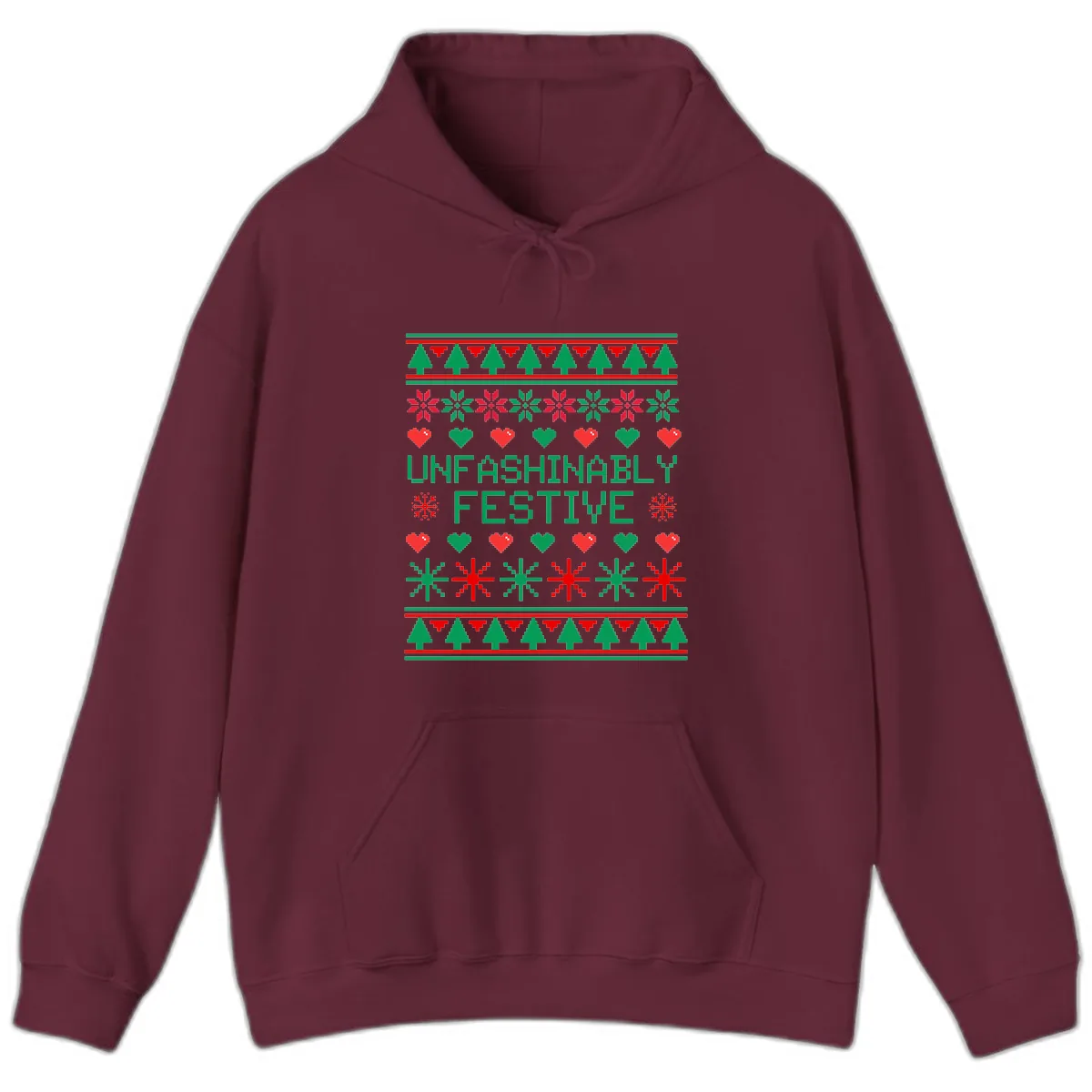Unfashionably Festive Ugly Christmas Sweater Hoodie in Maroon