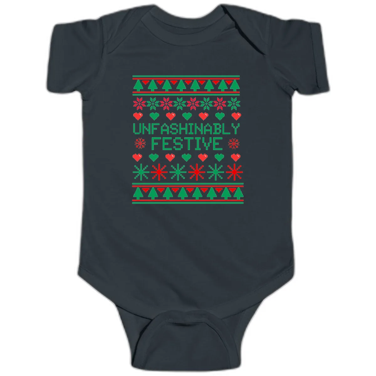 Unfashionably Festive Ugly Christmas Sweater Baby Onesie in Black