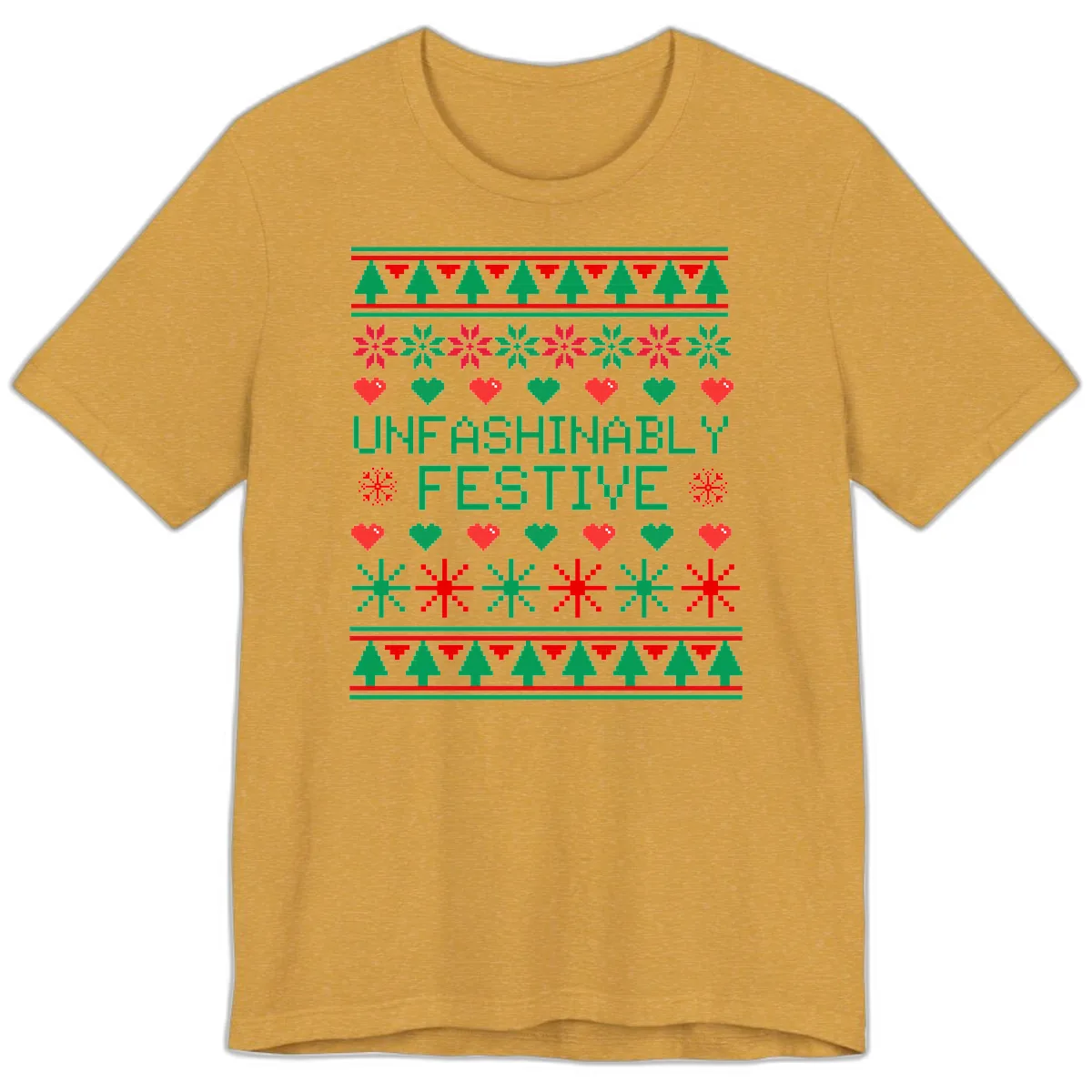 Unfashionably Festive Ugly Christmas Sweater Premium T-Shirt in Heather Mustard