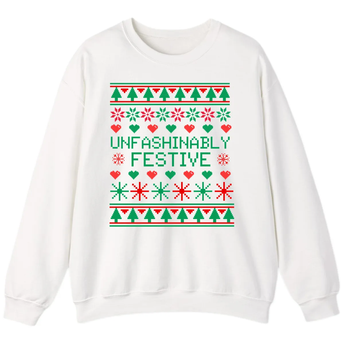 Unfashionably Festive Ugly Christmas Sweater Sweatshirt in White