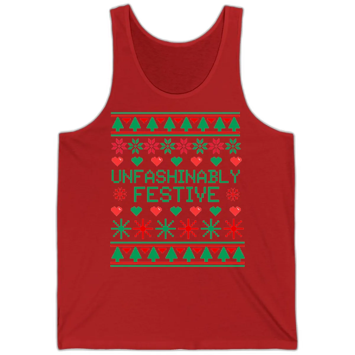 Unfashionably Festive Ugly Christmas Sweater Tank in Red