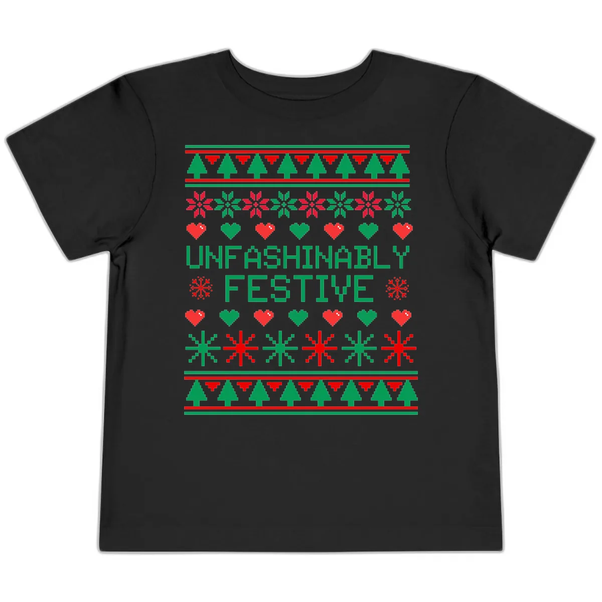 Unfashionably Festive Ugly Christmas Sweater Toddler T-Shirt in Black