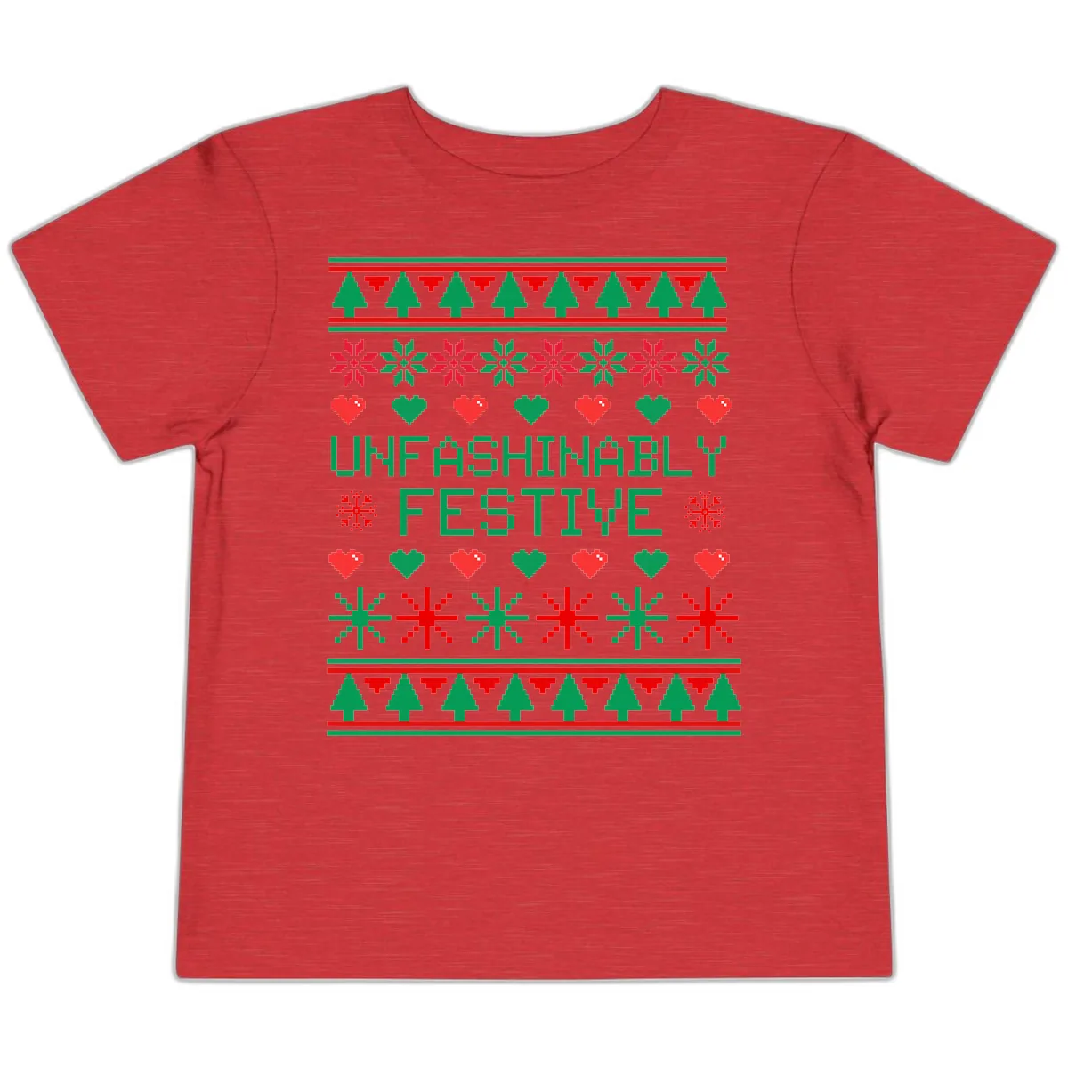 Unfashionably Festive Ugly Christmas Sweater Toddler T-Shirt in Heather Red