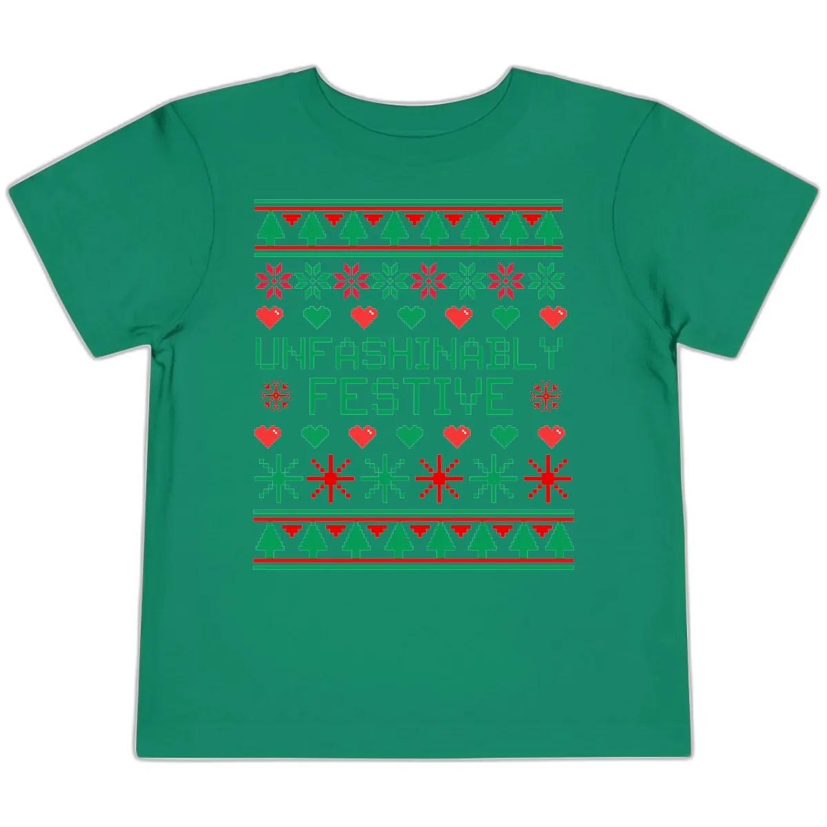 Unfashionably Festive Ugly Christmas Sweater Toddler T-Shirt in Kelly