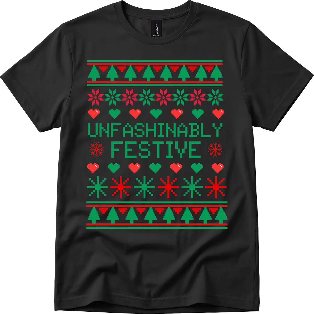 Unfashionably Festive Ugly Christmas Sweater T-Shirt in Black
