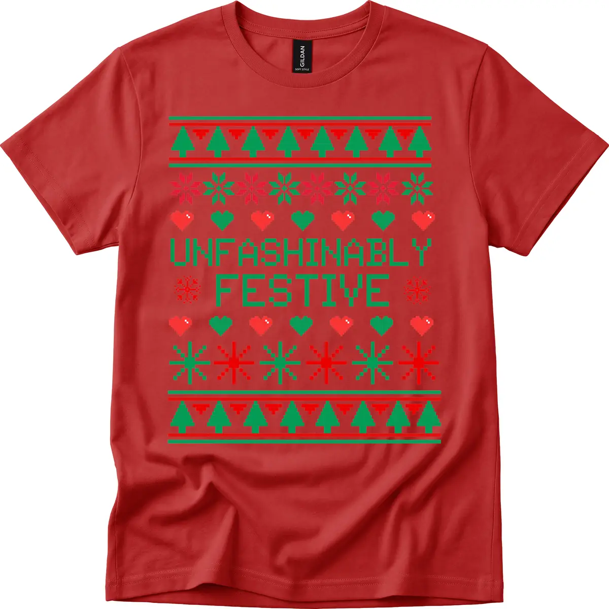 Unfashionably Festive Ugly Christmas Sweater T-Shirt in Red