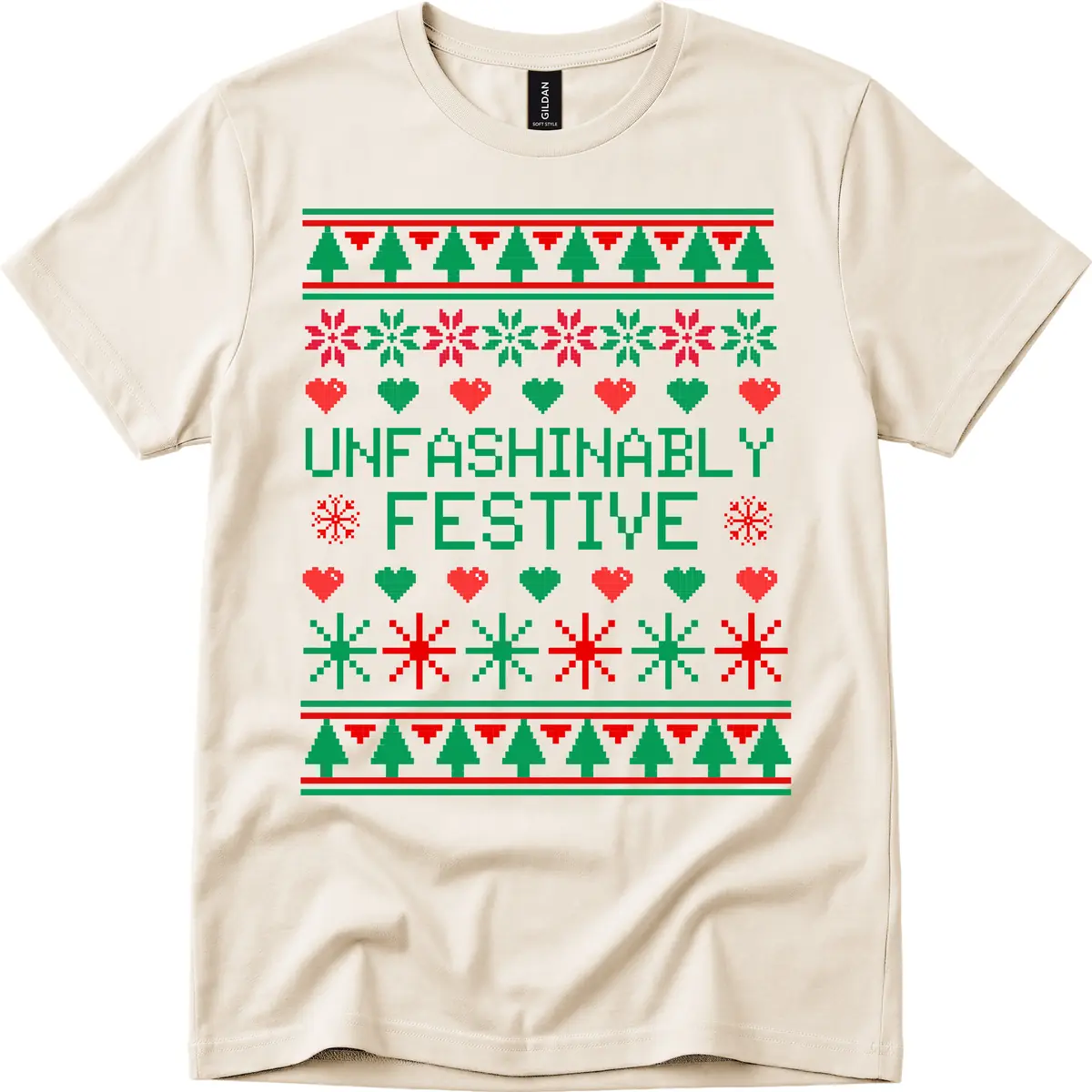 Unfashionably Festive Ugly Christmas Sweater T-Shirt in Natural