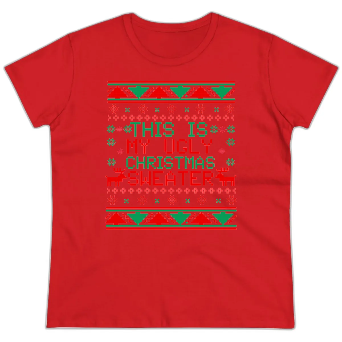 This Is My Ugly Christmas Sweater Design Ladies Tee in Red