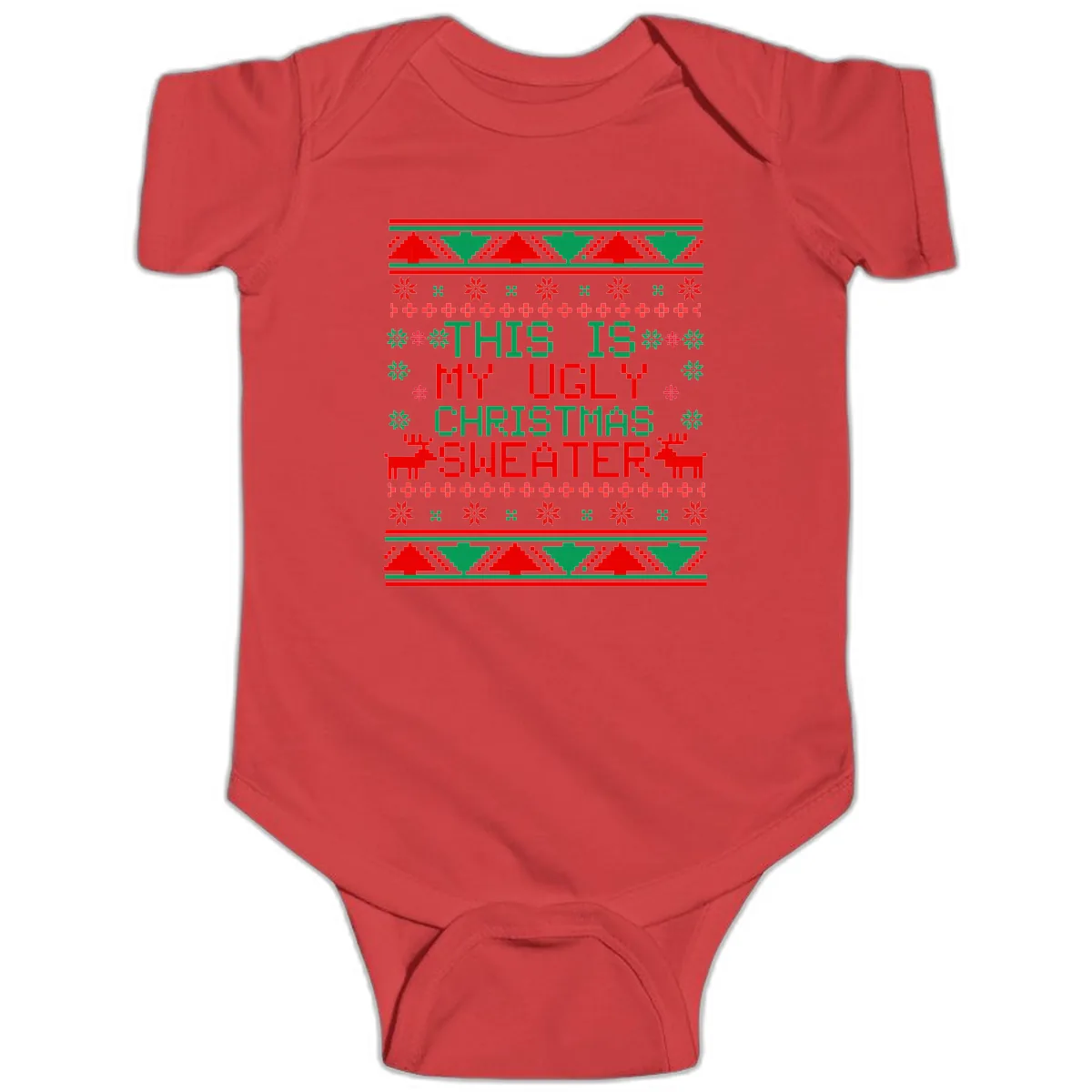This Is My Ugly Christmas Sweater Design Baby Onesie in Red