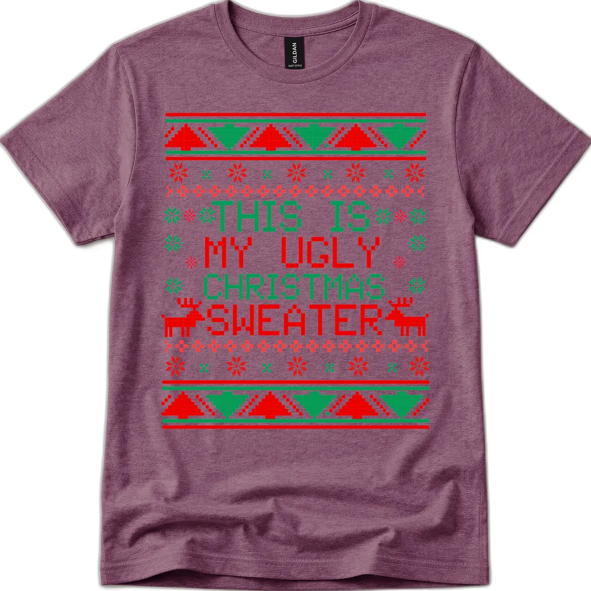 This Is My Ugly Christmas Sweater Design T-Shirt in Heather Maroon