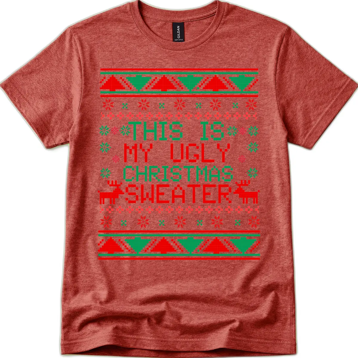 This Is My Ugly Christmas Sweater Design T-Shirt in Heather Cardinal