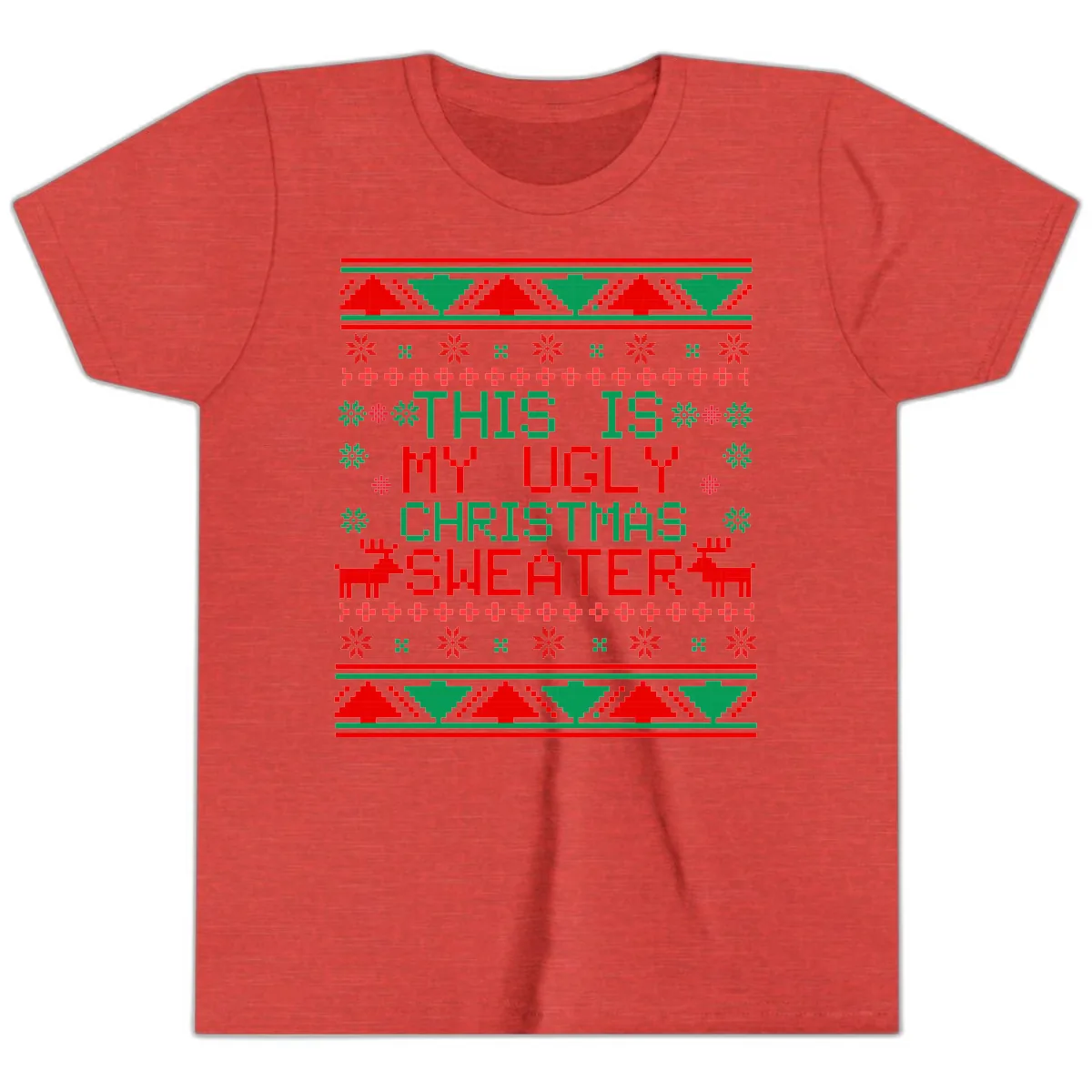 This Is My Ugly Christmas Sweater Design Youth T-Shirt in Heather Red