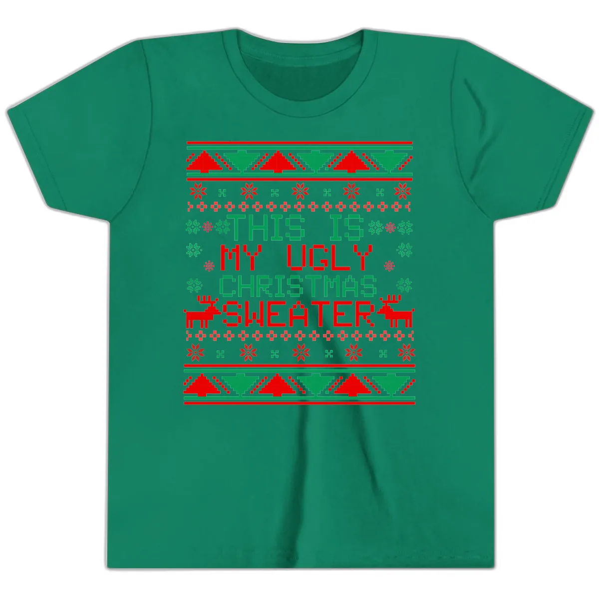 This Is My Ugly Christmas Sweater Design Youth T-Shirt in Kelly