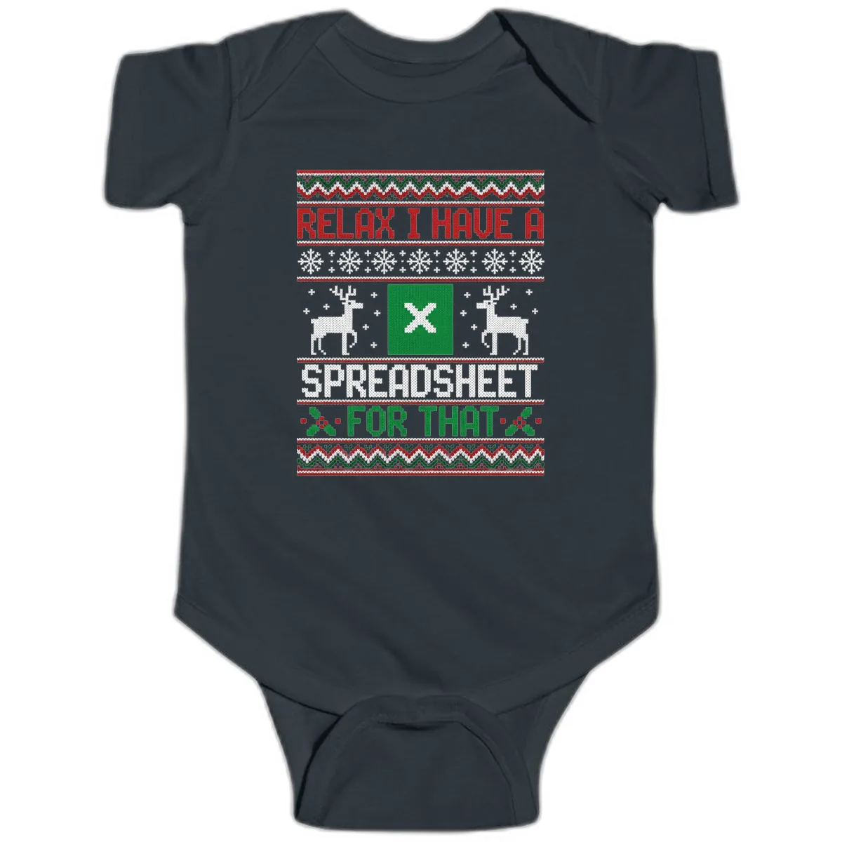Relax I Have A Spreadsheet For That Ugly Christmas Sweater Baby Onesie in Black
