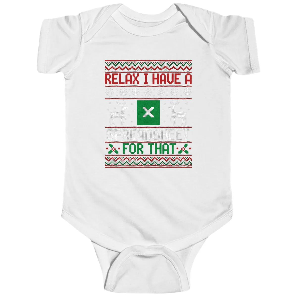 Relax I Have A Spreadsheet For That Ugly Christmas Sweater Baby Onesie in White