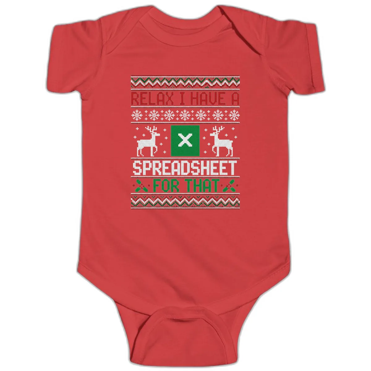 Relax I Have A Spreadsheet For That Ugly Christmas Sweater Baby Onesie in Red