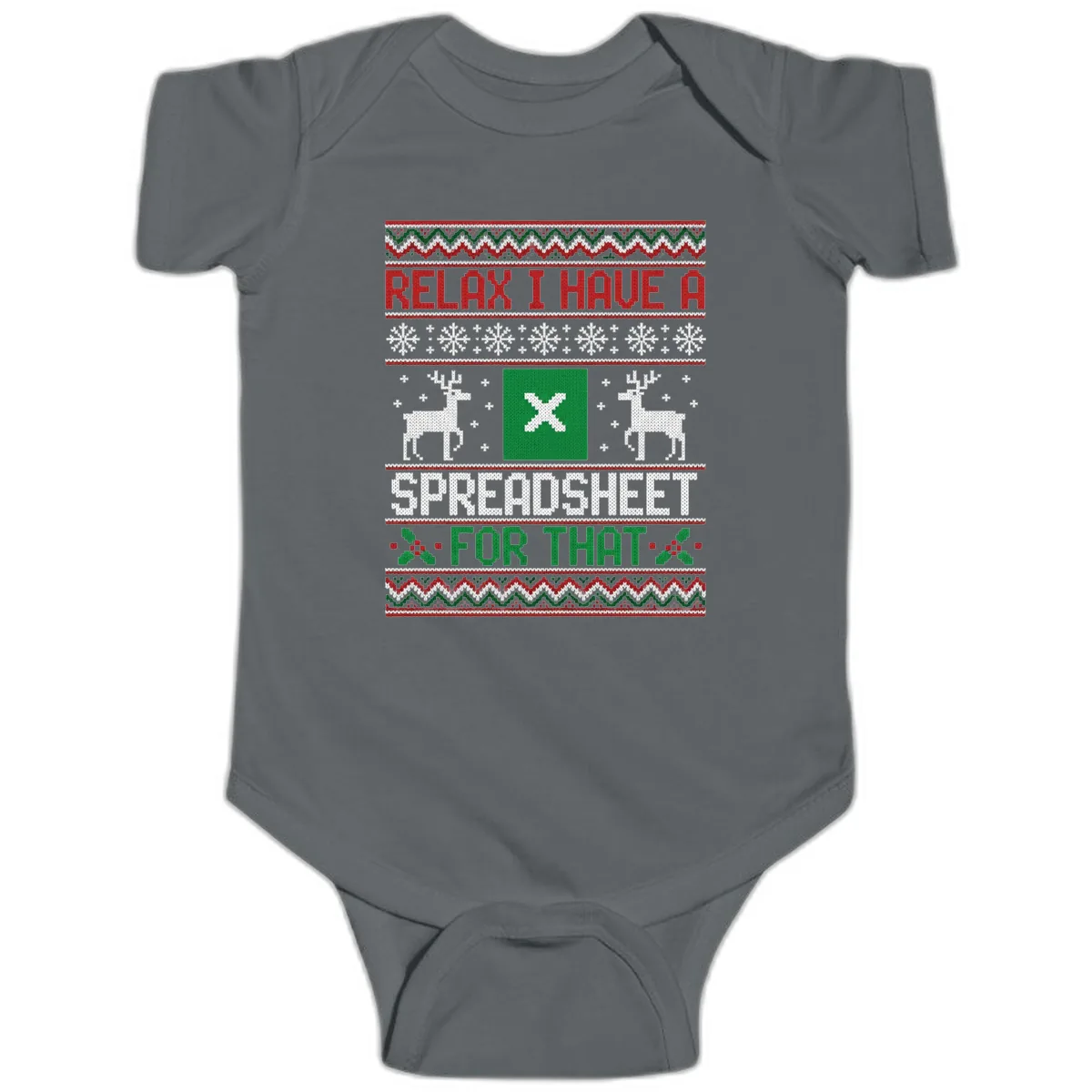 Relax I Have A Spreadsheet For That Ugly Christmas Sweater Baby Onesie in Charcoal