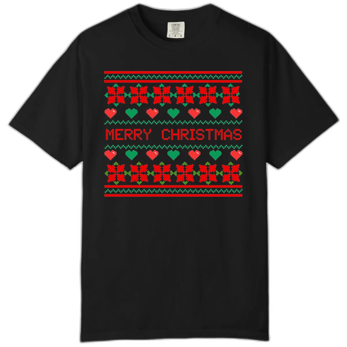 Merry Christmas Pixel Pattern Comfort Color in Black