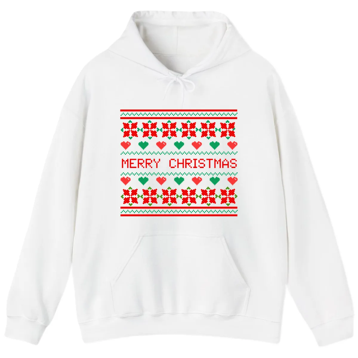 Merry Christmas Pixel Pattern Hoodie in White