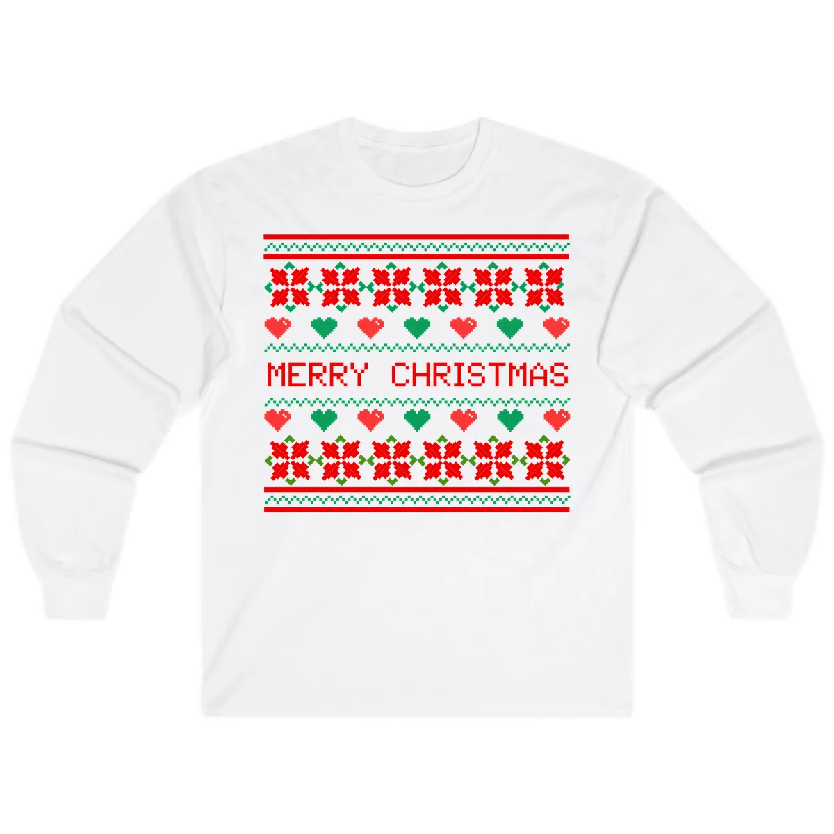 Merry Christmas Pixel Pattern Long Sleeve in White