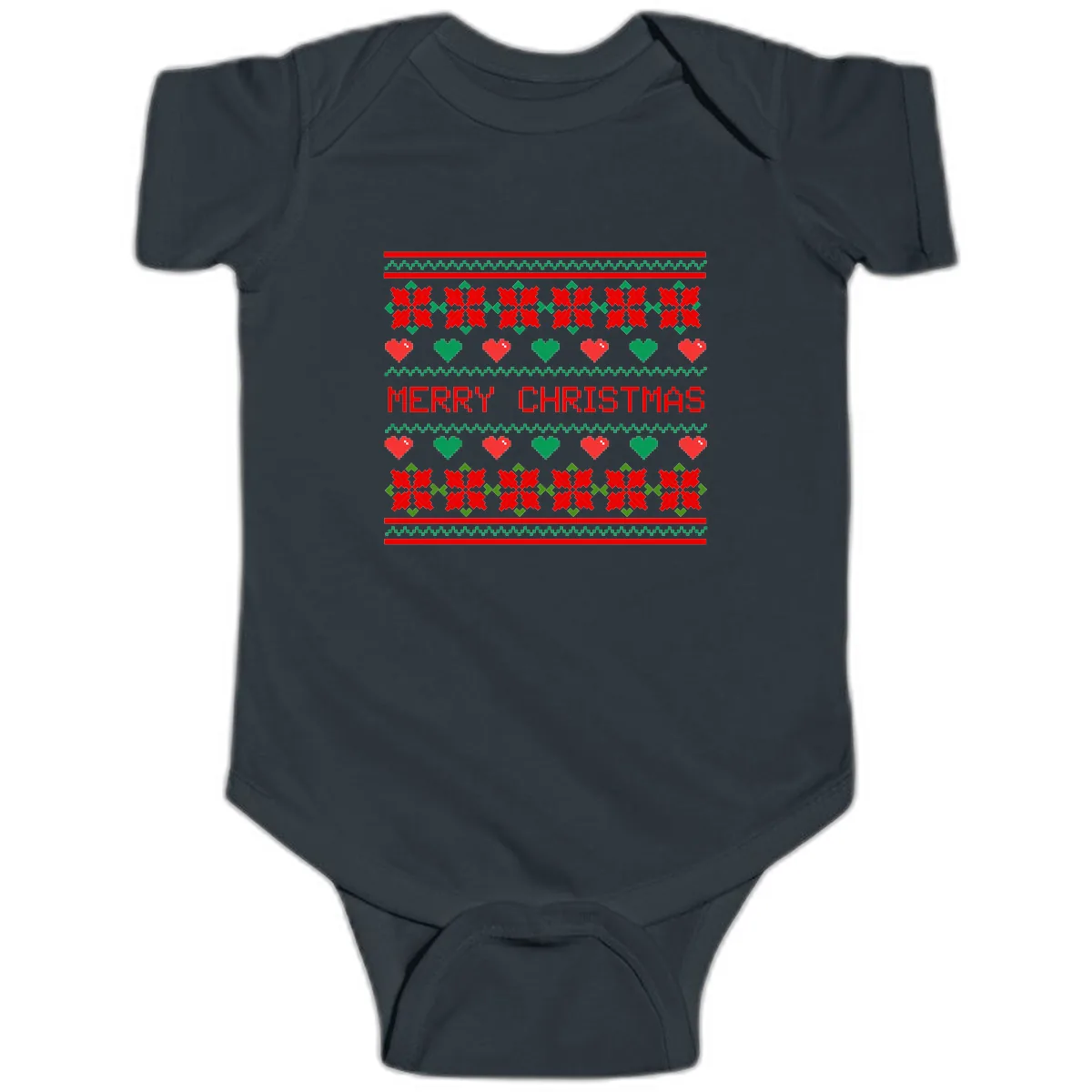 Merry Christmas Pixel Pattern Baby Onesie in Black