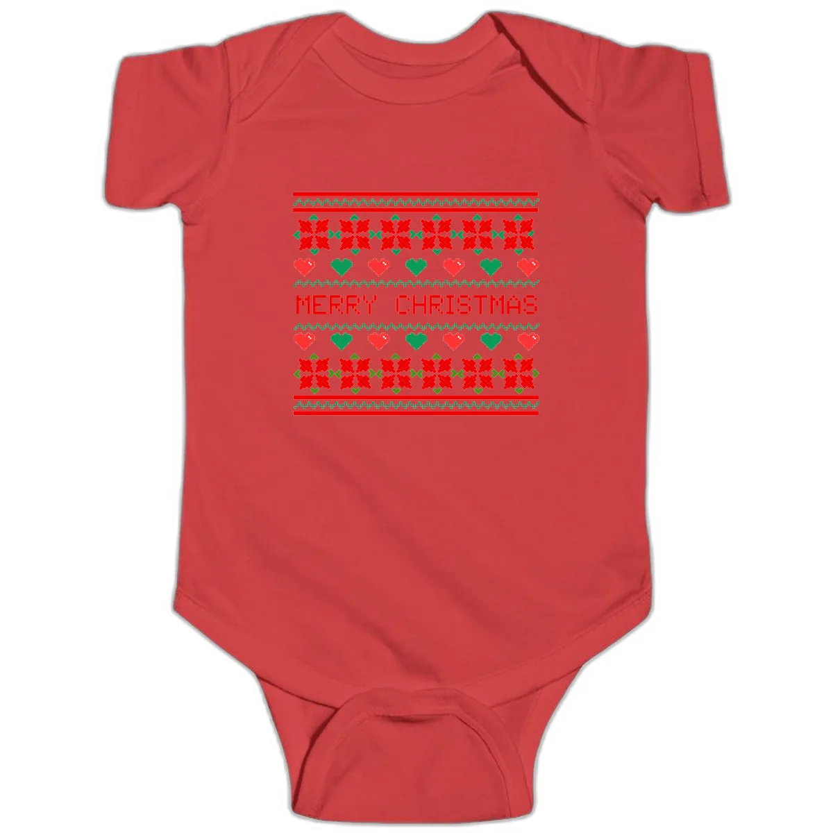 Merry Christmas Pixel Pattern Baby Onesie in Red