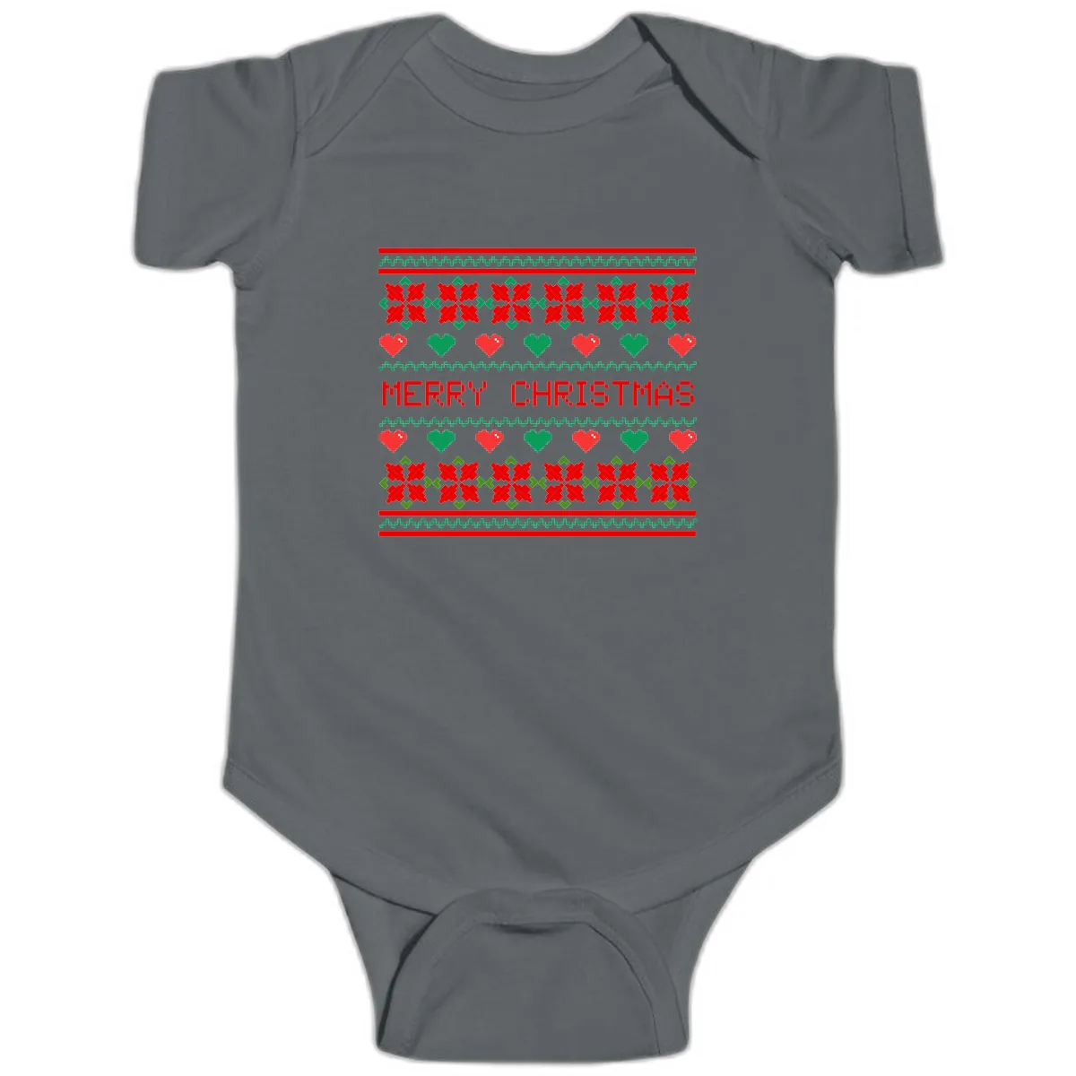 Merry Christmas Pixel Pattern Baby Onesie in Charcoal
