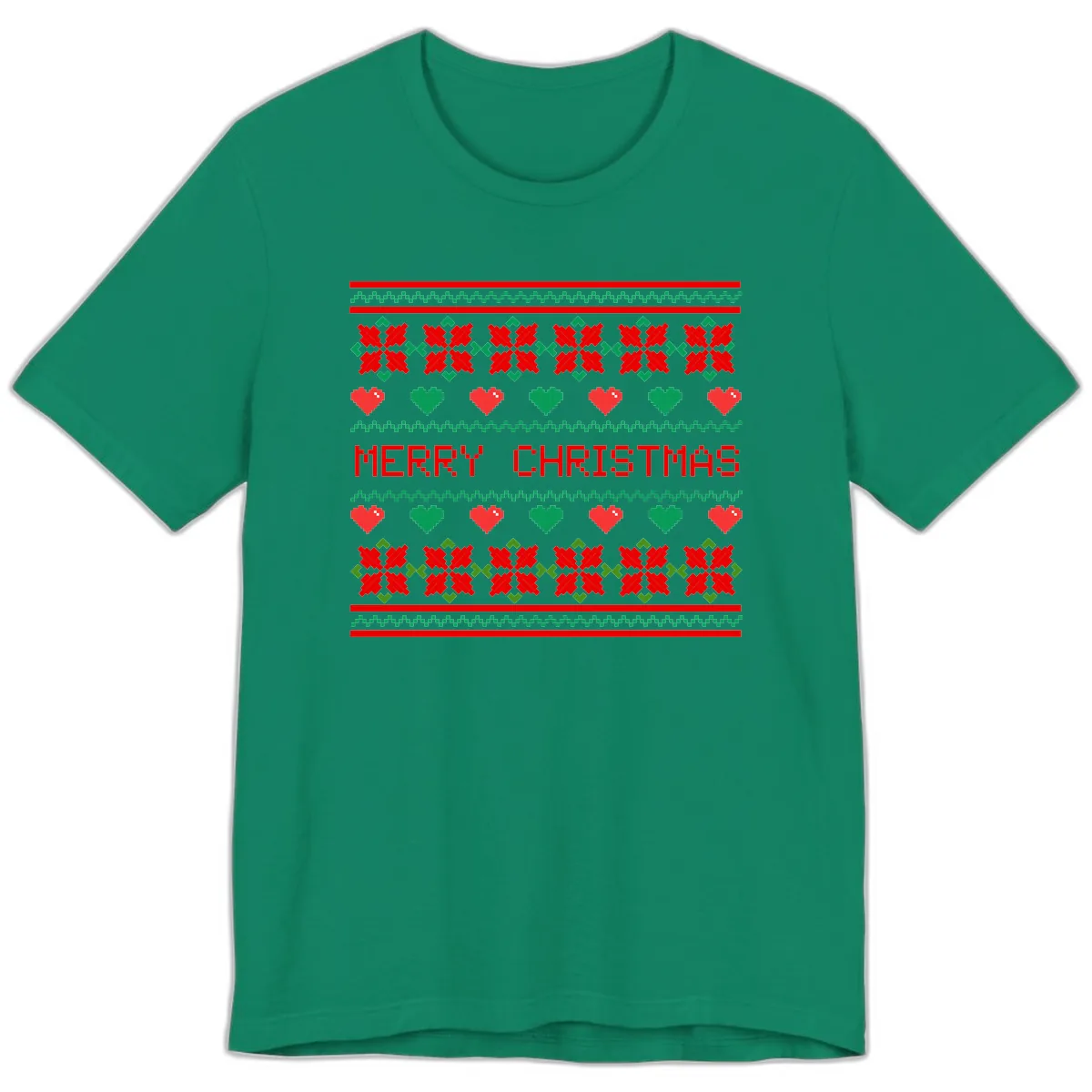 Merry Christmas Pixel Pattern Premium T-Shirt in Kelly