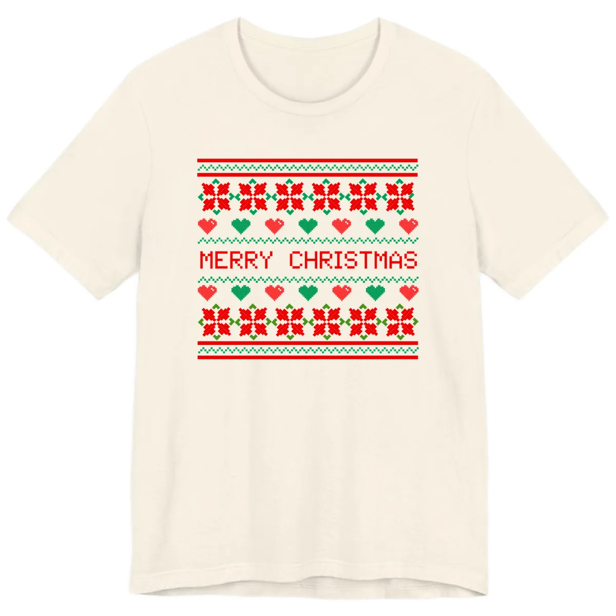 Merry Christmas Pixel Pattern Premium T-Shirt in Natural