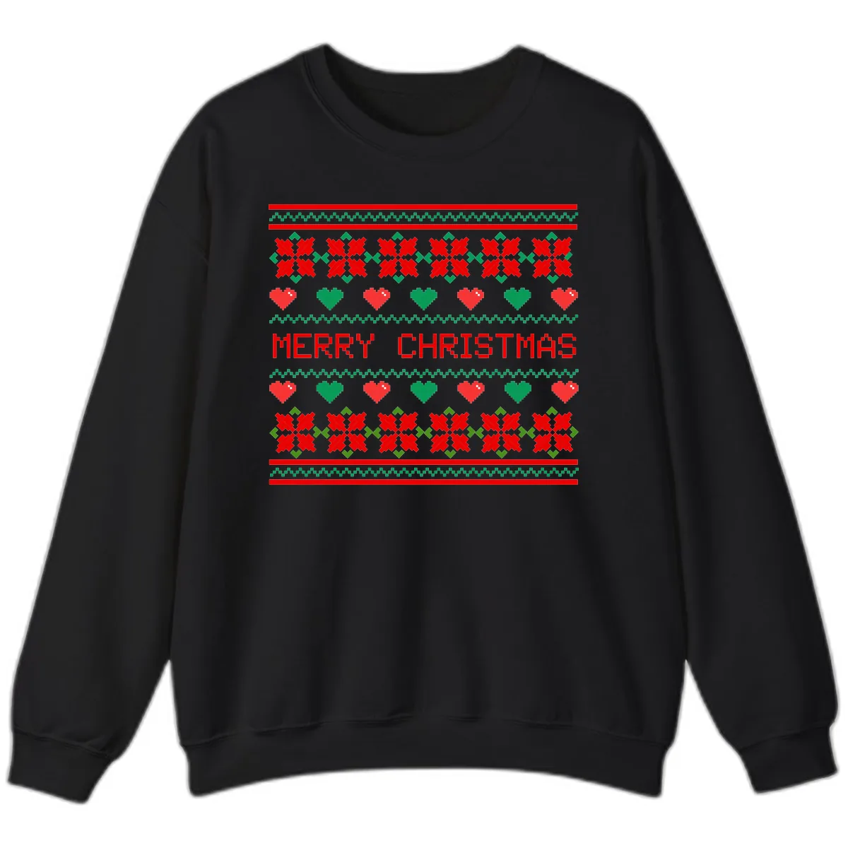 Merry Christmas Pixel Pattern Sweatshirt in Black