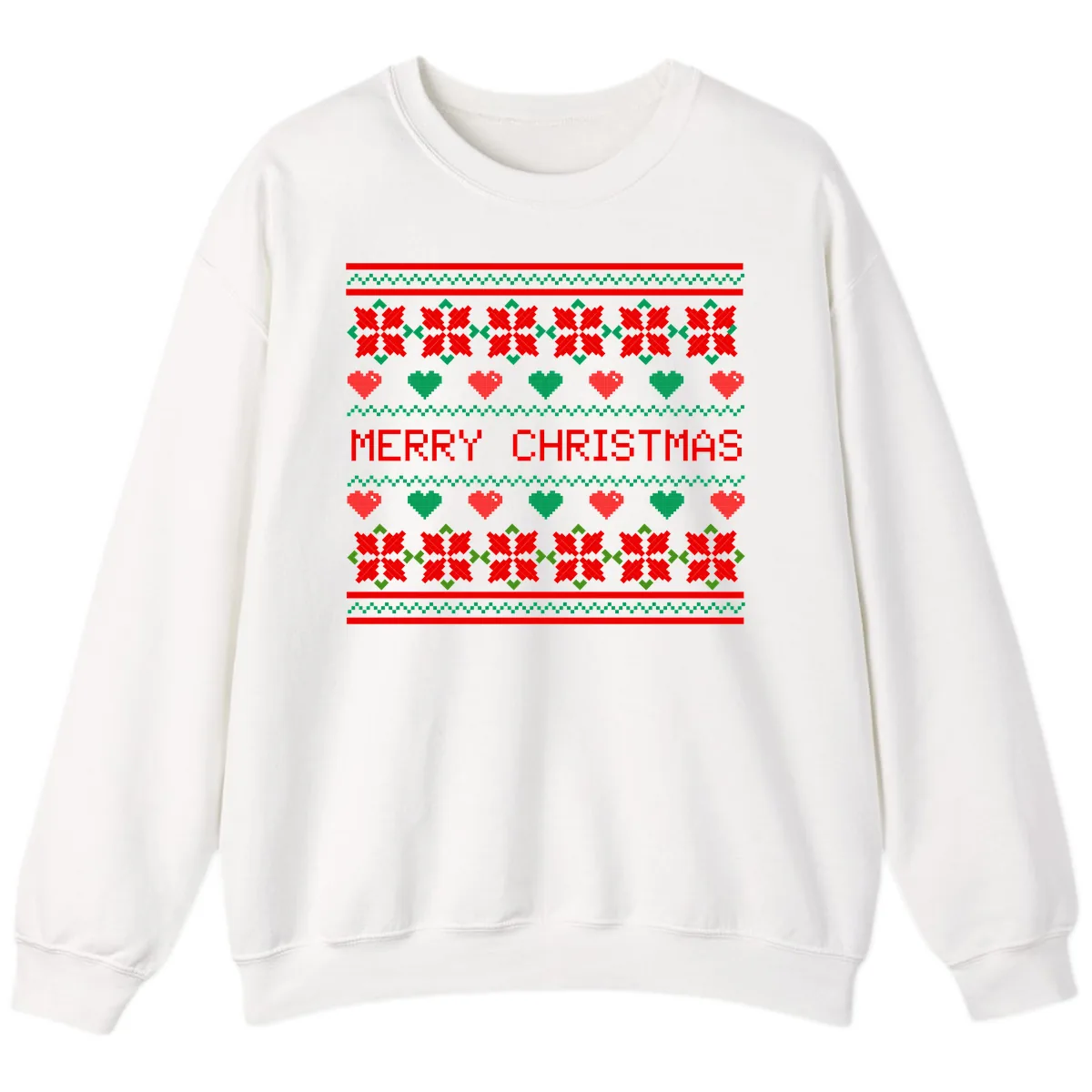 Merry Christmas Pixel Pattern Sweatshirt in White