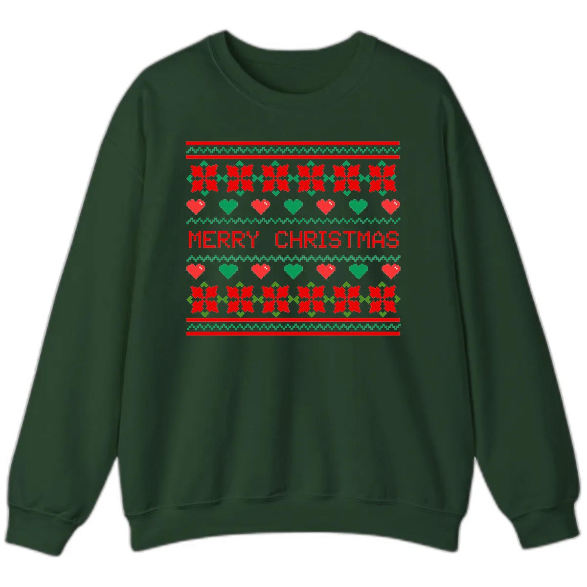 Merry Christmas Pixel Pattern Sweatshirt in Forest Green