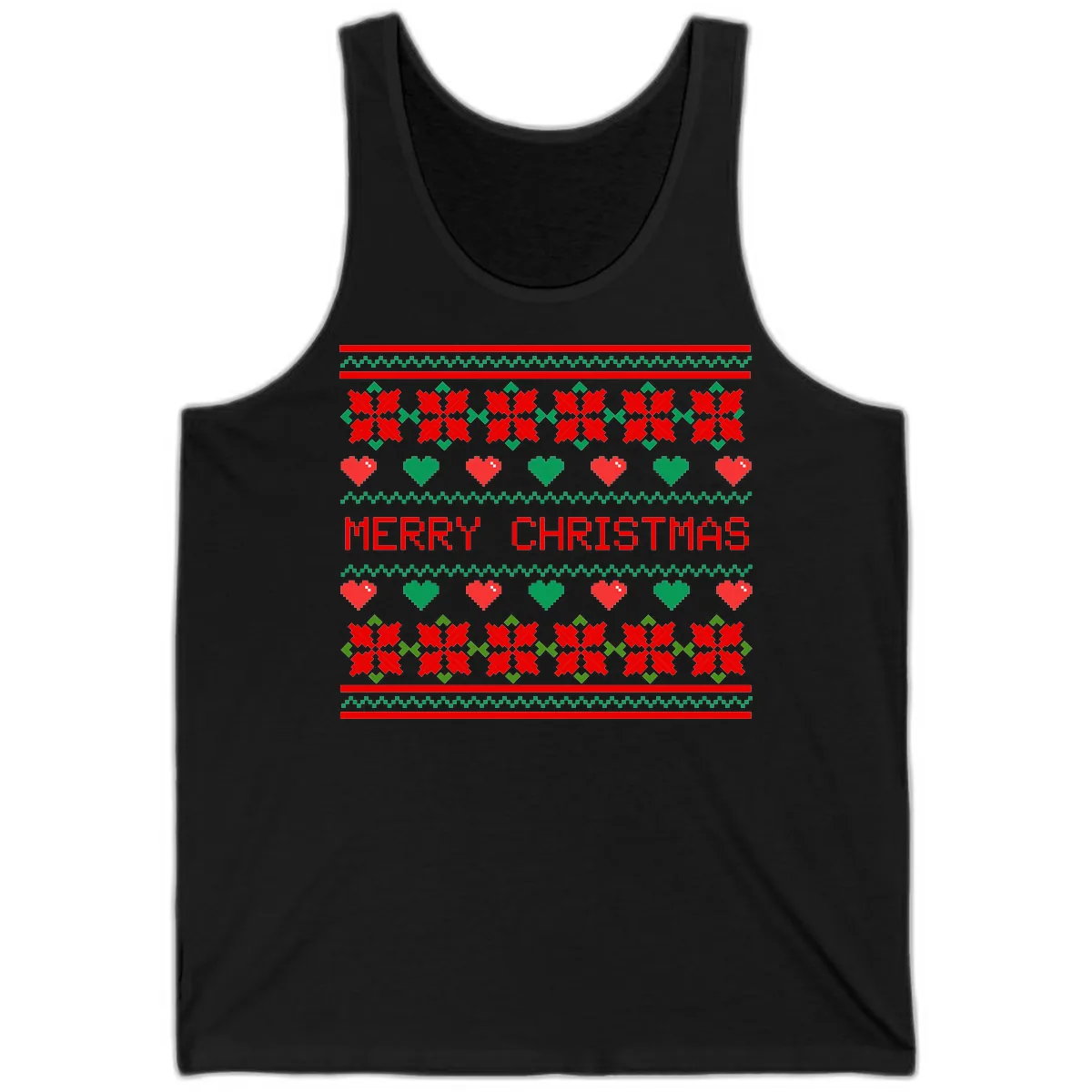 Merry Christmas Pixel Pattern Tank in Black