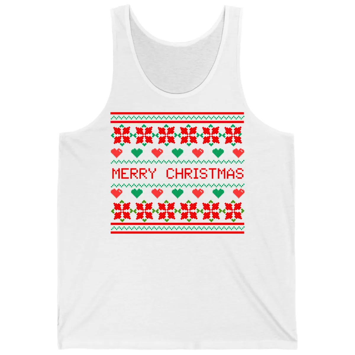 Merry Christmas Pixel Pattern Tank in White