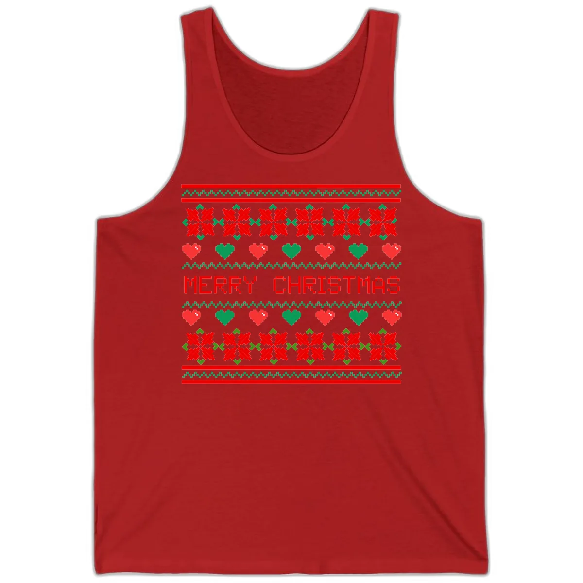 Merry Christmas Pixel Pattern Tank in Red