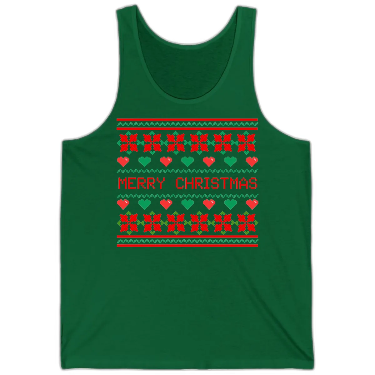 Merry Christmas Pixel Pattern Tank in Kelly