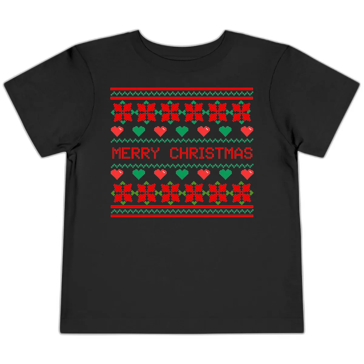 Merry Christmas Pixel Pattern Toddler T-Shirt in Black