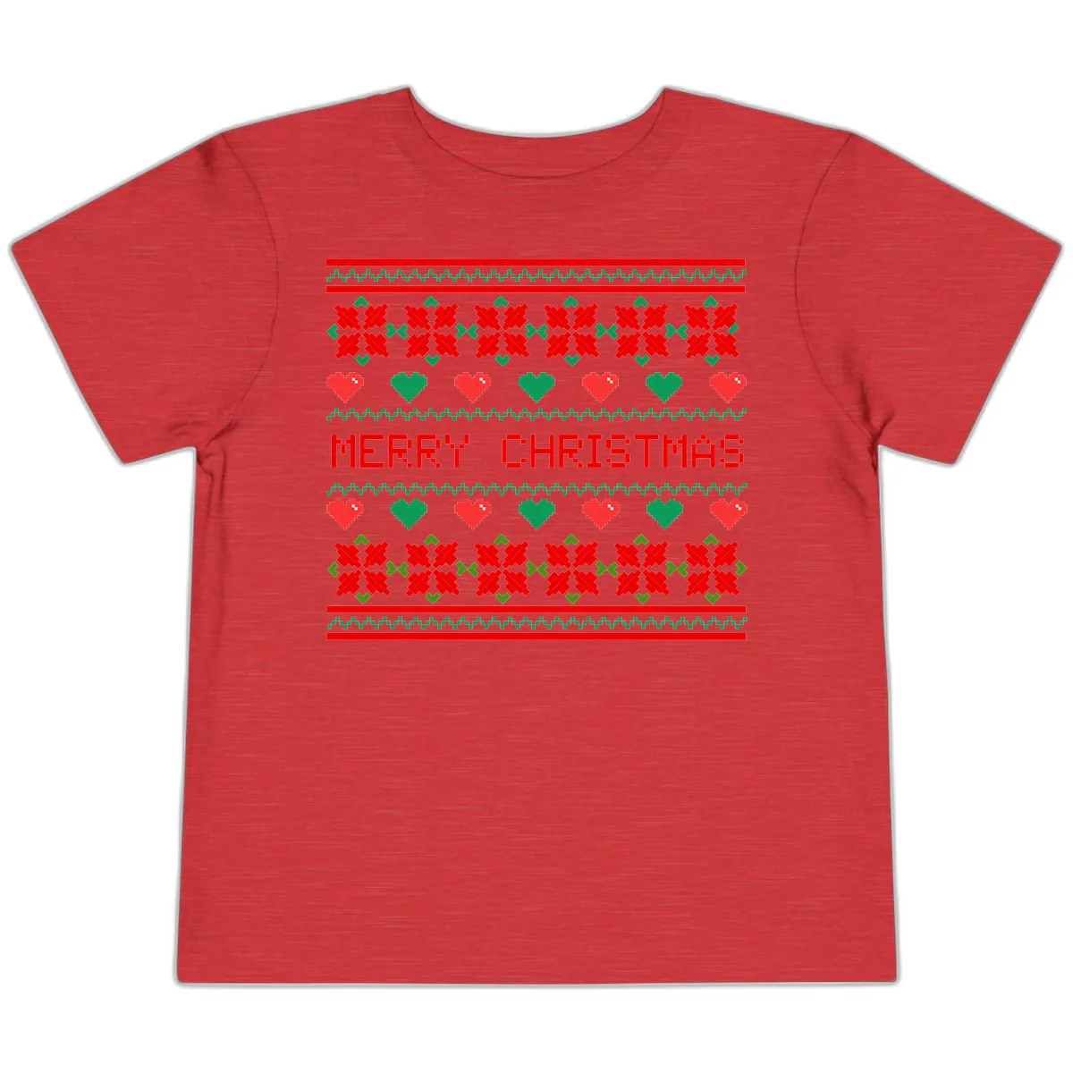 Merry Christmas Pixel Pattern Toddler T-Shirt in Heather Red