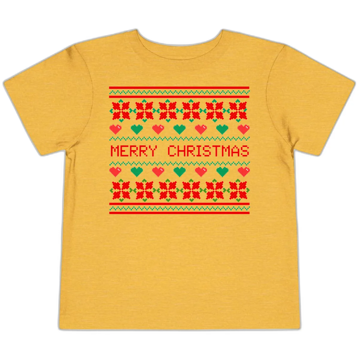 Merry Christmas Pixel Pattern Toddler T-Shirt in Heather Yellow Gold
