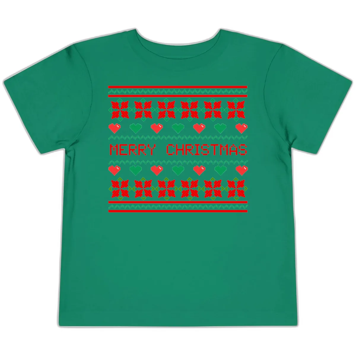 Merry Christmas Pixel Pattern Toddler T-Shirt in Kelly