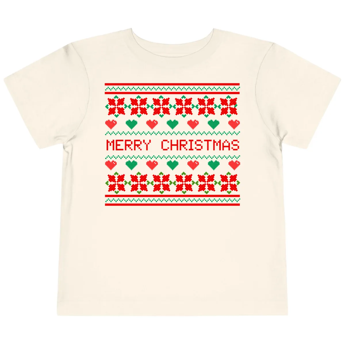 Merry Christmas Pixel Pattern Toddler T-Shirt in Natural