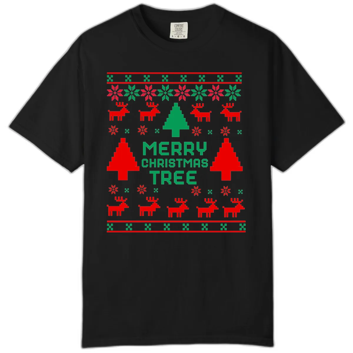 Merry Christmas Tree Ugly Sweater Comfort Color in Black