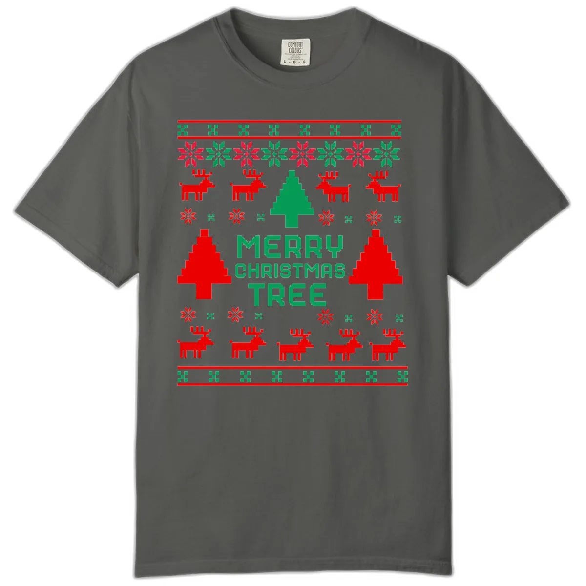 Merry Christmas Tree Ugly Sweater Comfort Color in Pepper